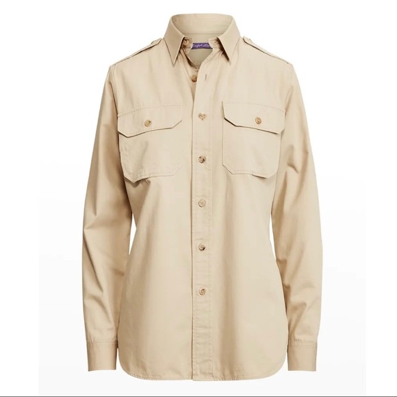 Ralph Lauren Purple Label Tan Long-Sleeve Cotton Military Shirt size 8